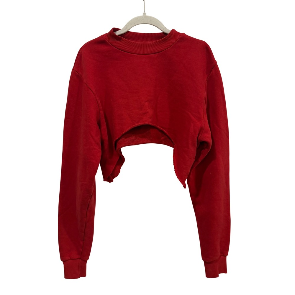 Aiello by Frankies Bikinis Red Ultra Cropped Sweatshirt Raw Hem XS